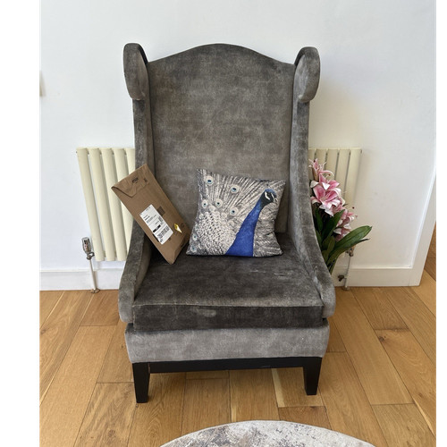 Grey velvet wingback armchair - grey,